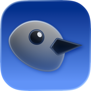 The Catbird app icon: a grey catbird head with a dark beak on a navy-to-blue background.